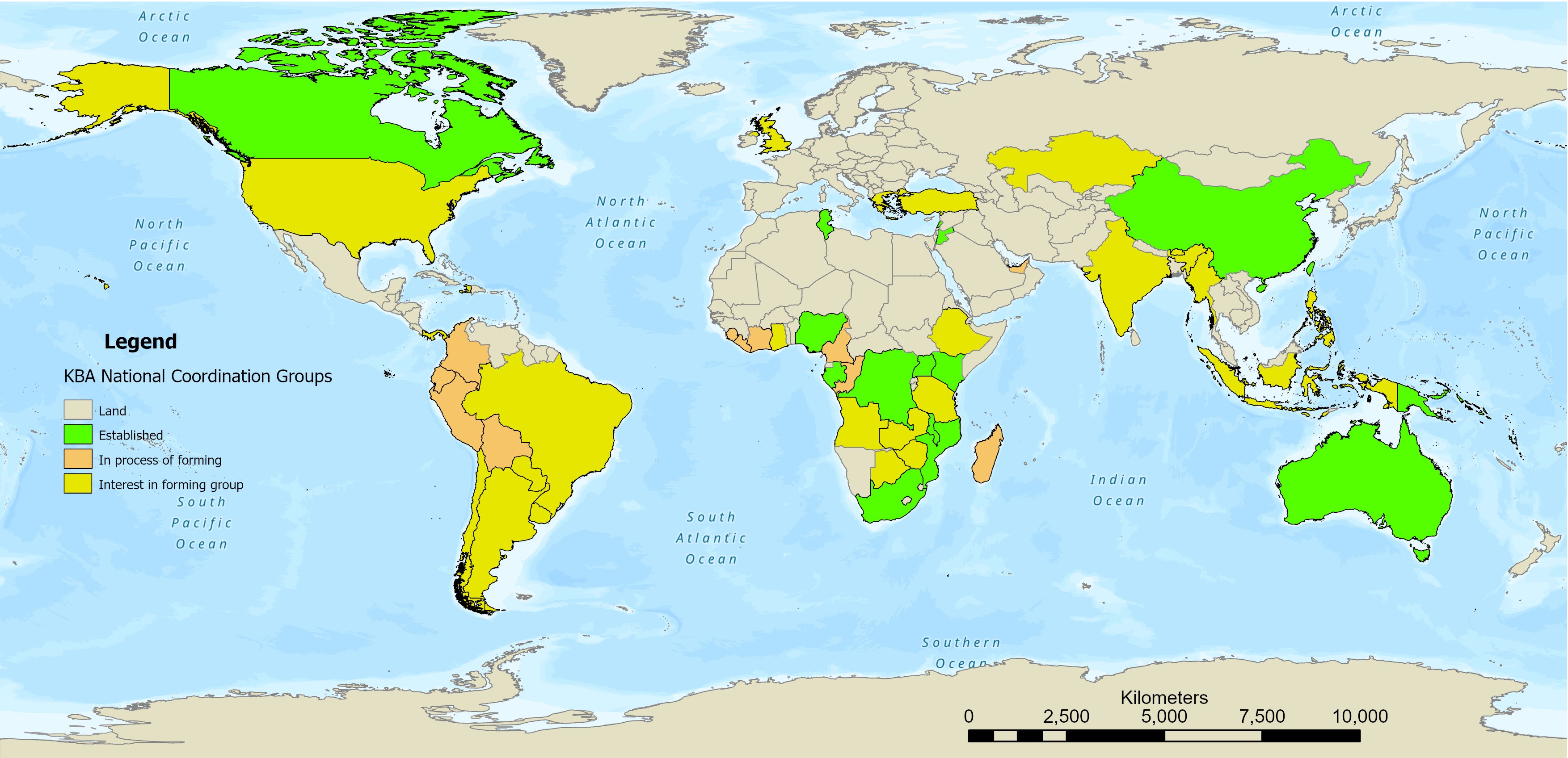 World map of KBA National Coordination Groups