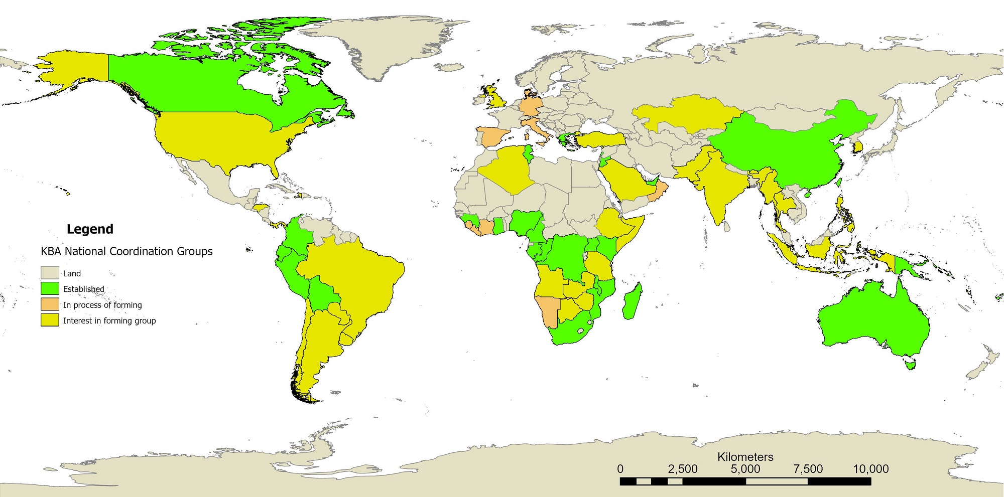 World map of KBA National Coordination Groups